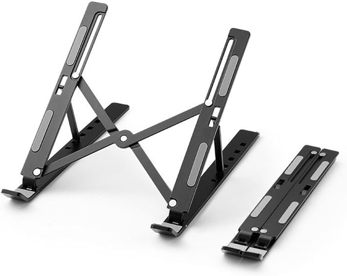 Portable Foldable Aluminum Alloy Tablet·Laptop Stand｜7 Levels of Lifting·Non-Slip and wear-Resistant·Ultra-Thin and Lightweight·Essential for Office·Home·Travel·Students (Black,Plastic)