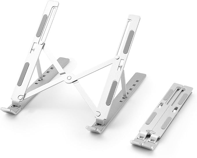 Portable Foldable Aluminum Alloy Tablet·Laptop Stand｜7 Levels of Lifting·Non-Slip and wear-Resistant·Ultra-Thin and Lightweight·Essential for Office·Home·Travel·Students (Silver,Plastic)