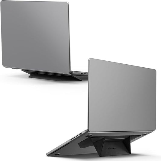 Spigen Slim Fold Adhesive Laptop Stand Foldable Portable Dual Ergonomic Angle Adjustment Lift Anti-Slip Compatible with MacBook Pro, MacBook Air 11"-16" and More - Black (LD201-S3)