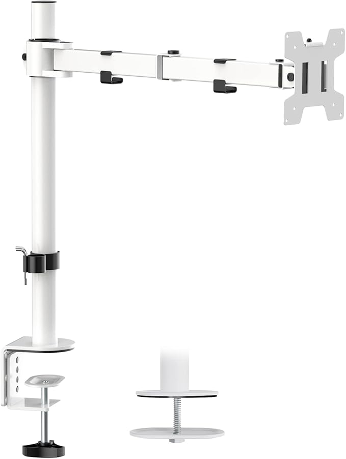WALI Monitor Arm Mount for Desk, Single Computer Desk Mount, Monitor Bracket Mount Stand Single, up to 32 inch, 22 lbs (M001-W), White