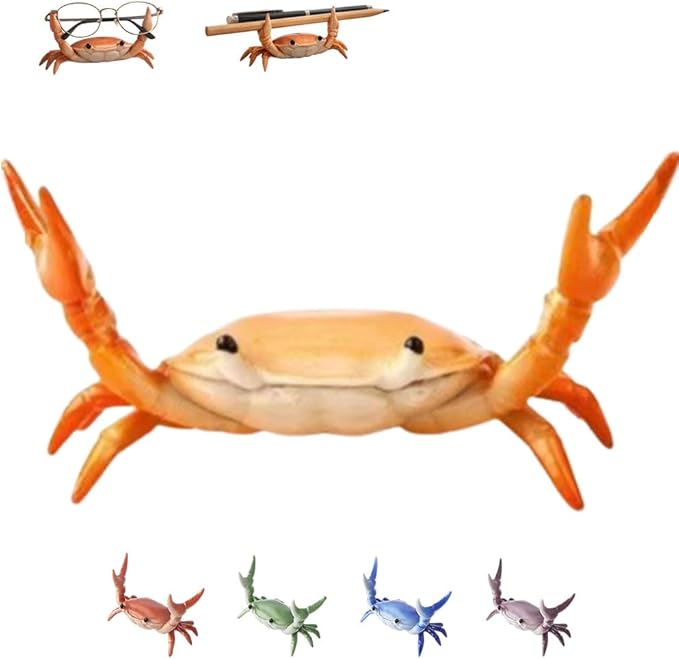Desk Crab Pen Holder, Funny Weightlifting Crab Pencil Holder, Realistic Crab Shaped Spoon Holders & Pen Stand, Cute Desk Decor, Creative Penholders Office Desk Accessories Organizer (Orange)