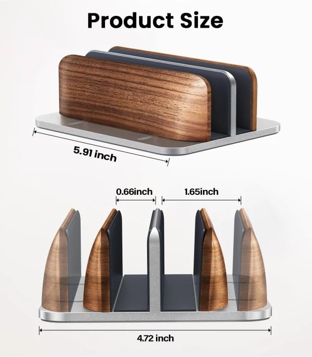 𝟮𝟬𝟮𝟲 𝗨𝗽𝗴𝗿𝗮𝗱𝗲𝗱 Vertical Laptop Stand, [Black Cedar Wood Dual-Slot], Desktop Aluminum Alloy MacBook Stand, Adjustable Base, for MacBook Pro/Air, (up to 17.3-inch gaming laptops), Silver