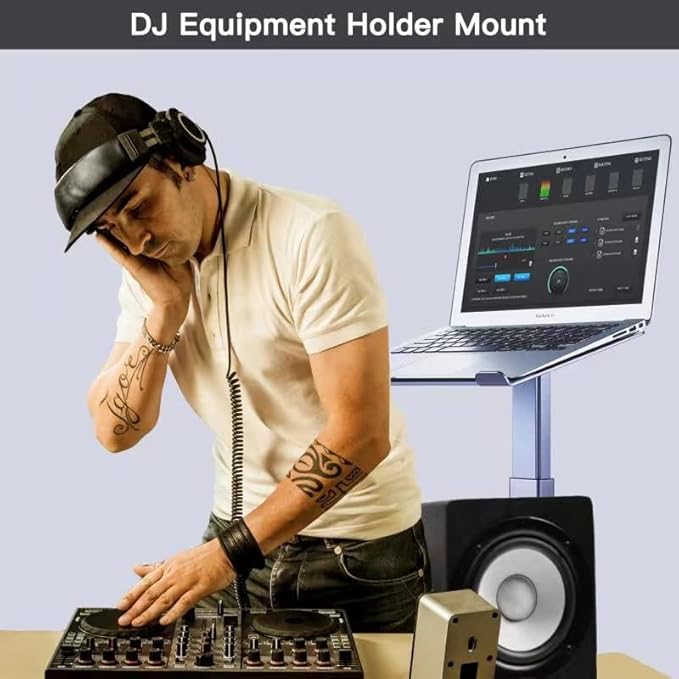 Adjustable Laptop Stand for Desk, DJ Laptop Stand Adjustable Height, Laptop Raised Stand for Standing & Sitting Mode, Tall, Strong and Airflow Even Laptop Riser for 17 inch（Gray）