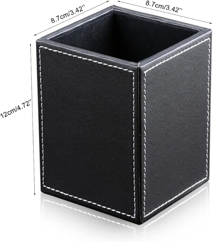 KINGFOM PU Leather Square Pens Pencils Holder Cup Desktop Stationery Organizer Case Office Accessories Container Box (black)
