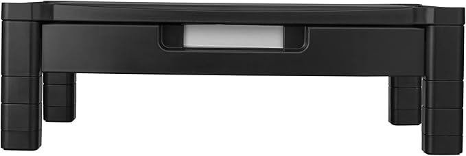 Kantek Wide Deluxe Two-Level Monitor Stand With Drawer, 20" X 13.25" X 3" To 6.5", Black, Supports 50 Lbs