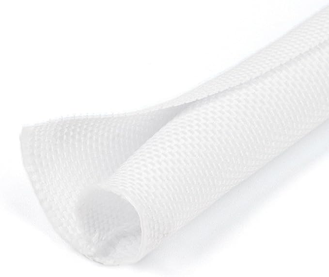 3/4 inch Split Braided Cable Management Sleeve for USB Cable Power Cord Audio Video Cable, High-Temperature Automotive Harness Wire Loom Cord Protector from Cat Dog Chewing (White, 10FT)