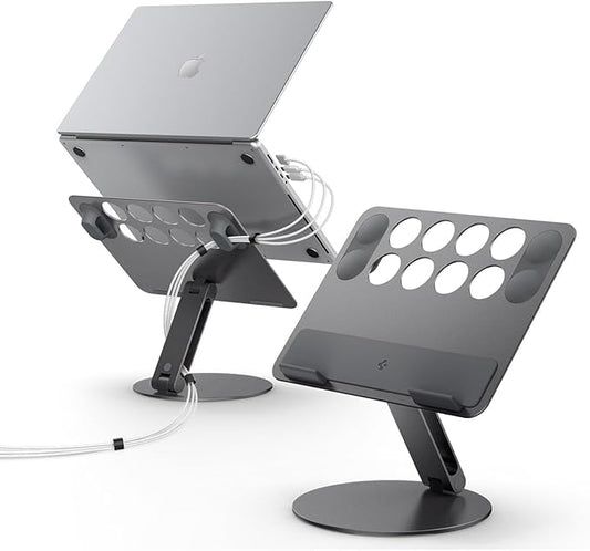 Spigen Adjustable Laptop Desk Stand with Cable Management Organizer Portable Compatible with Mac, Dell, HP, Lenovo and More - Space Gray (LD206C)