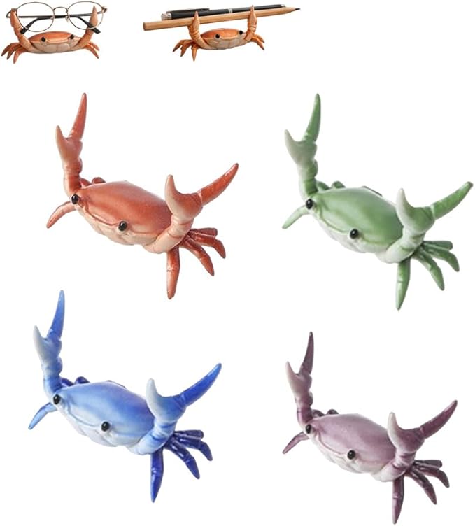Desk Crab Pen Holder, Funny Weightlifting Crab Pencil Holder, Realistic Crab Shaped Spoon Holders & Pen Stand, Cute Desk Decor, Creative Penholders Office Desk Accessories Organizer (4PCS)