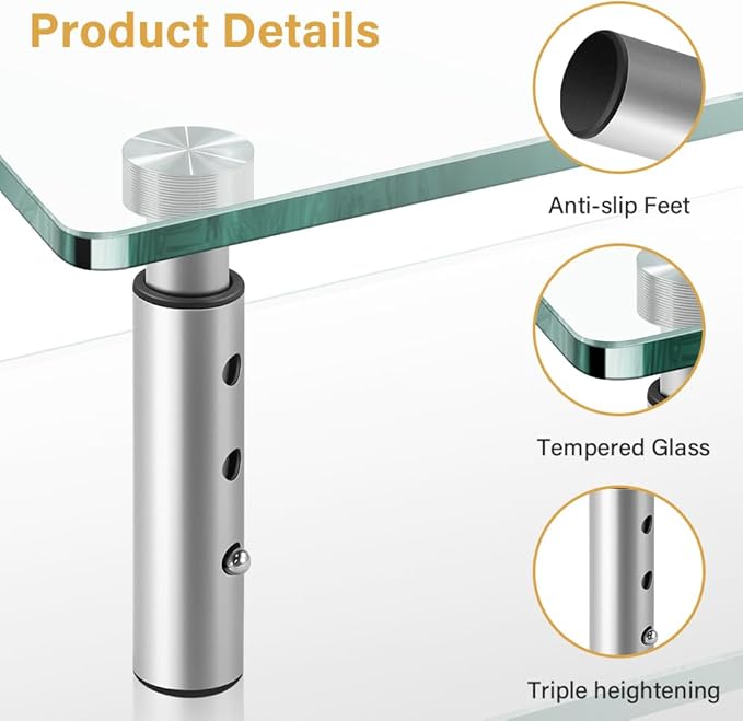 Clear Glass Desk Stand 2 Pack Computer Monitor Riser with Height Adjustable Multi Media Monitor Stand Desktop Flat for Laptop TV Computer