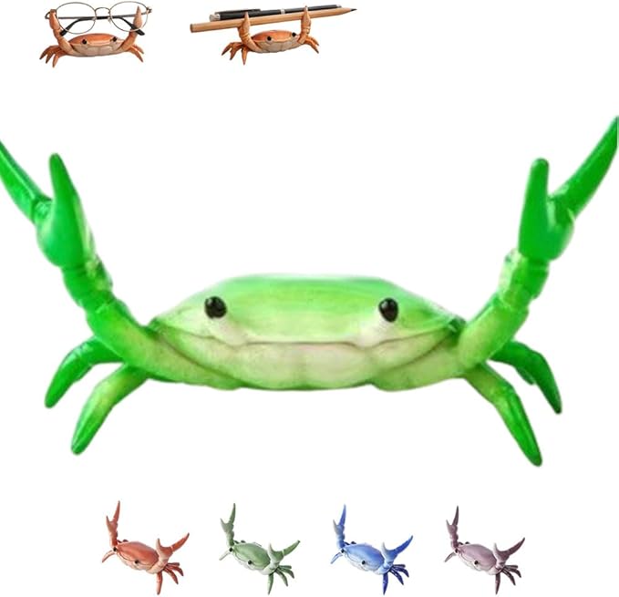 Desk Crab Pen Holder, Funny Weightlifting Crab Pencil Holder, Realistic Crab Shaped Spoon Holders & Pen Stand, Cute Desk Decor, Creative Penholders Office Desk Accessories Organizer (Green)