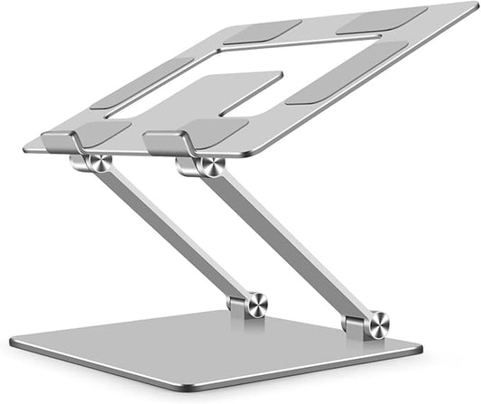 Gig Gear iLEVL Ergonomic Laptop Stand for Desk - Height Adjustable Laptop Riser Fits All Phone, Tablets, and Devices 10 to 17 Inches - Universal Multi-Angle Aluminum Foldable Laptop Stand (Silver)