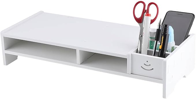 Zerodis Computer Monitor Stand Monitor Stands Artificial Board Desktop Laptop Riser with Drawer and Pen Holders PC Stand Office Desk Storage Shelf for Home Office Computer