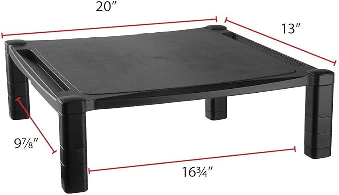 Kantek Extra Wide Single Level Height-Adjustable Monitor/Laptop Stand, 20-Inch Wide x 13.25-Inch Deep x 3 to 6.5-Inch High, Black (MS500)