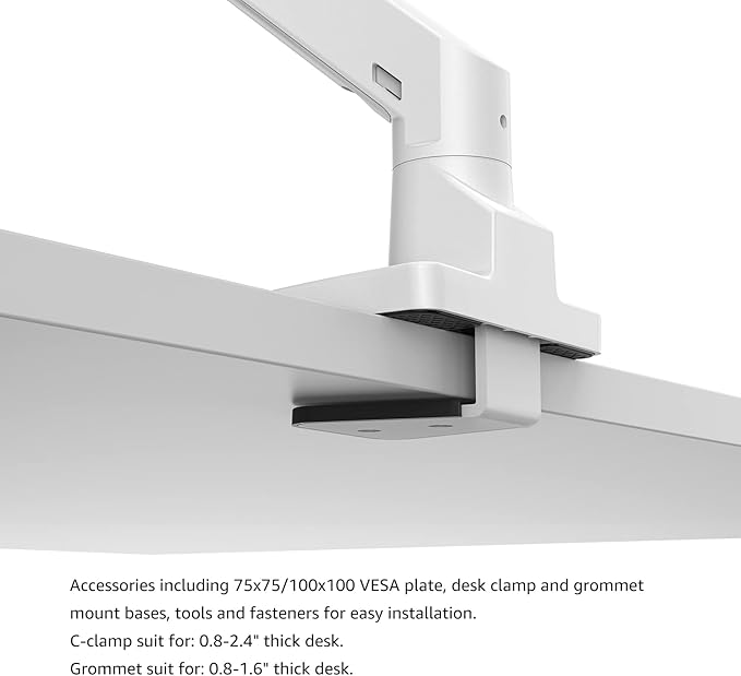 BEWISER Heavy Duty Monitor Arm for 34-57 inches Screens,Weight Capacity Up to 44 lbs,Full Motion Height Swivel Adjustable Ultrawide Monitor Arm (White)
