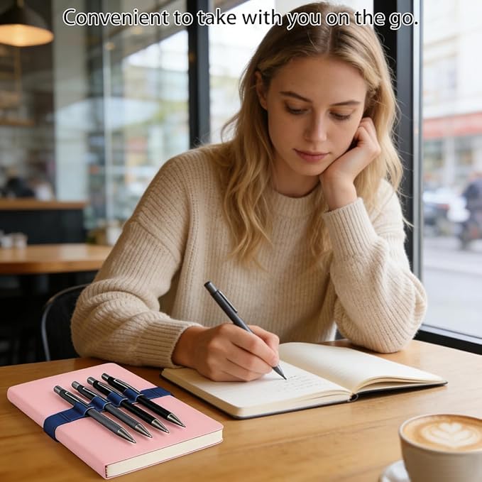 4-Pack Pen Loop Holder, Elastic Pen Loops for Notebook, Journaling, Office, Stretchable Pencil Organizer, Anti-Loss Desk Accessories (Blue)