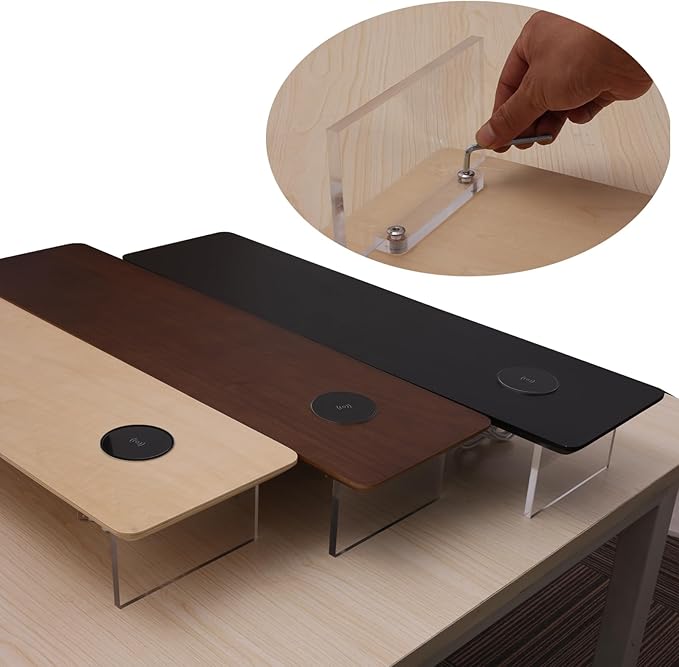 SUIBIAN Wooden Monitor Stand Riser with Wireless Charging 31.5Inch Large, Computer Monitor Stand,Wooden Desktop Organizer Shelf for Office Desk Computer,Laptop,TV (Walnut Wood)