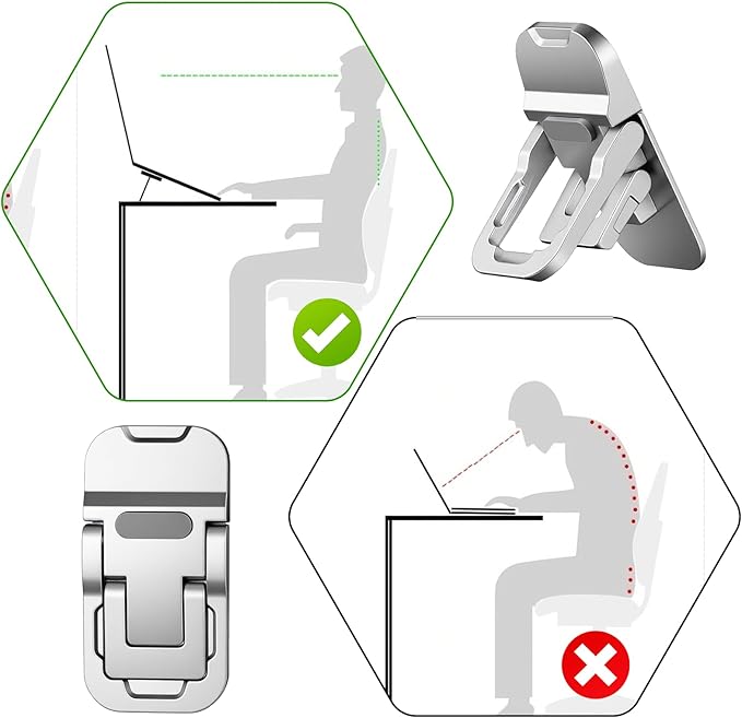 2 Pcs Laptop Legs Zinc Alloy Mini Foldable Laptop Stand Self-Adhesive Laptops Stands with 2 Adjustable Angles Invisible Computer Keyboard Stand Portable Keyboard Riser for Desk Most Keyboards (Silver)