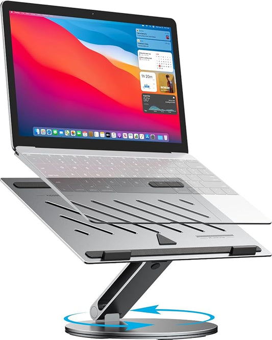 Laptop Stand for Desk, 360° Rotating & Height Adjustable Ergonomic Computer Riser with Aluminum Cooling Vents for 10-16 inch MacBook, Dell, Lenovo (Foldable, Portable for Office & Home) - Gray