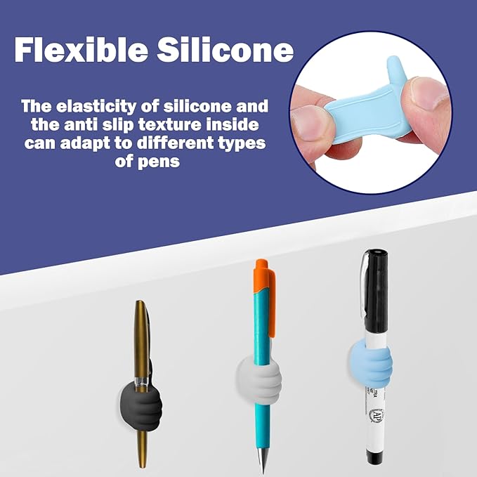 AIERSA Thumb Pencil Holder for Desk,10Pcs Pen Holders for Classroom Clipboard Attachment,Silicone Adhesive Pencil/Marker Clip Holder for School Student Kids Desk Teacher Office Accessories