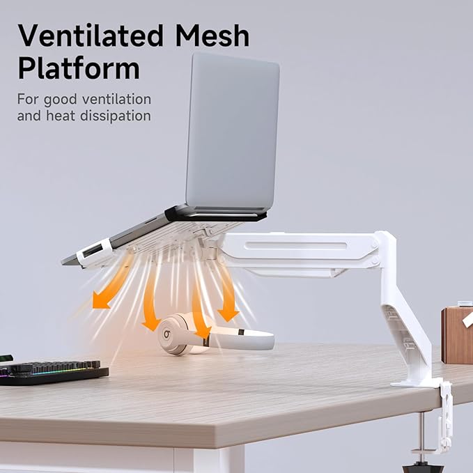 suptek Adjustable 13 to 18 inch Laptop VESA Arm Mount Tray for Monitor Arms and Stands (Tray Only),Fits 75x75/ 100x100 mm VESA Mount Holes,and Supports Weight up to 10lbs,White(TP007W)