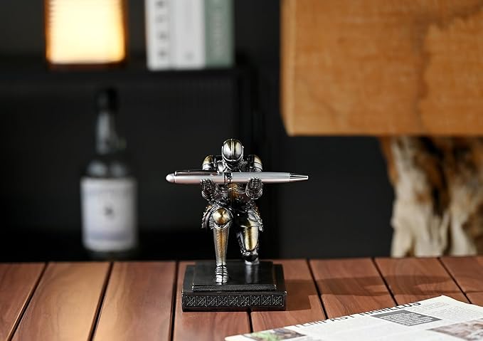 Executive Knight Pen Holder Decorative Resin Pen Holders For Desk Organizer Cool Ornament Gift For Office and Home (Iron)