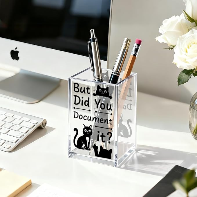 But Did You Document It Acrylic Cosmetic Organizer Pen Holder, Black Cats Acrylic Desk Holder Cup for Pen Pencil, Humorous Office Gifts for Black Cats Lover Coworker Mentor Behavior Analyst