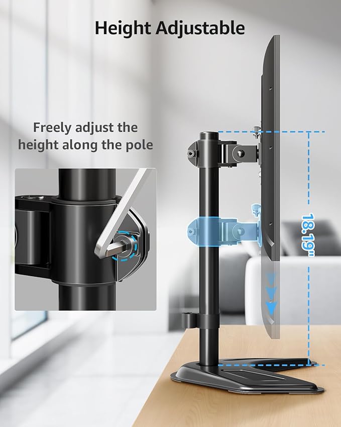 MOUNTUP Single Monitor Stands, Freestanding VESA Monitor Desk Mount fits 13'' to 32'' Computer Screen with Height Adjustable, Swivel, Tilt, Rotation, Holds up to 17.6 lbs, VESA 75x75/100x100 MU0023