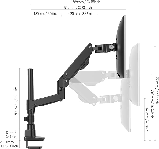 BEWISER Heavy Duty Monitor Arm for 34-57 inches Screens,Weight Capacity Up to 44 lbs,Full Motion Height Swivel Adjustable Ultrawide Monitor Arm (Black)