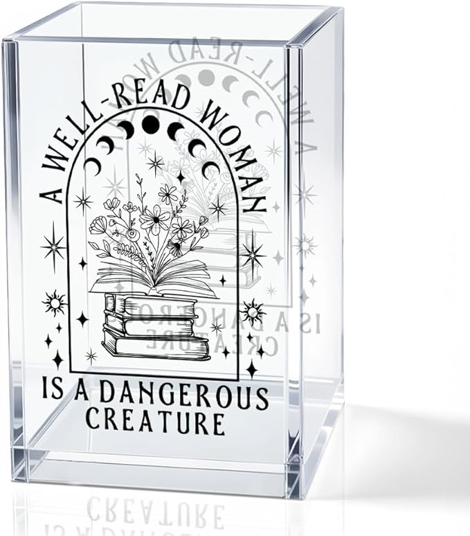 A Well-read Woman Is A Dangerous Creature Acrylic Pencil Holder Cup, Funny Floral Books Desk Organizer for Book Lover Bookish Bookworms Readers, Women Empowerment Gifts for Mom Sister BFF
