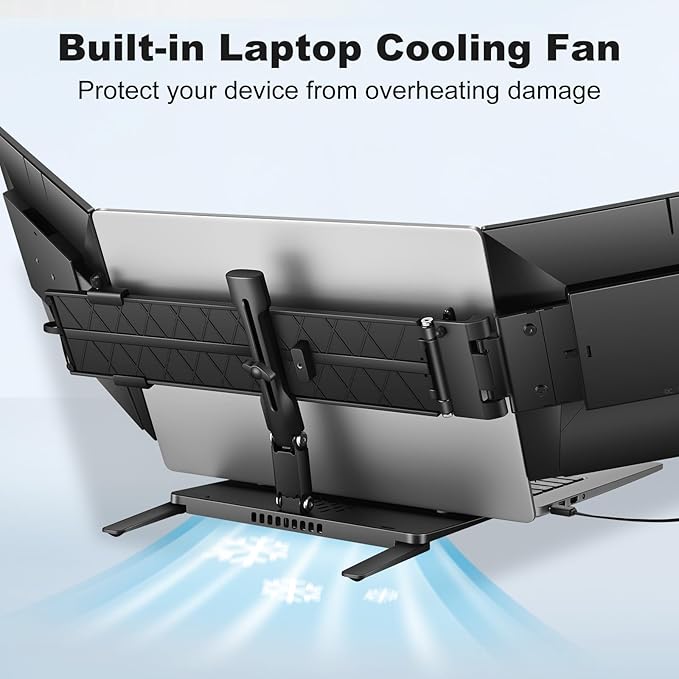DEPGI 14" Laptop Screen Extender Built-in Cooler, 1200P FHD One Cable Connect Portable Triple Monitor, Dual Screen Monitor Fits 13"-17.3" Laptop with Stand for MacOS/Windows