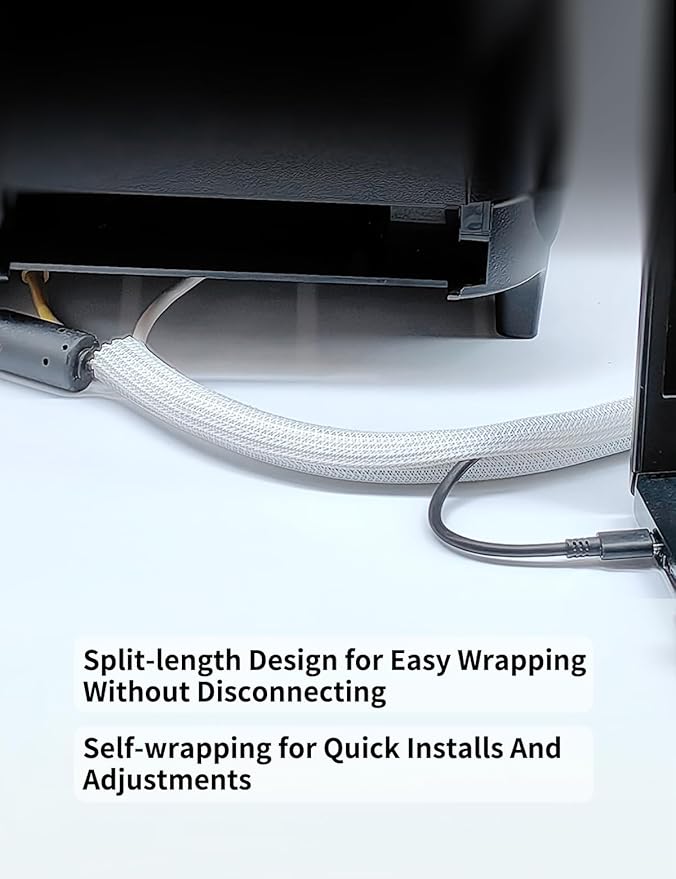 Cable Management Split Wire Loom Sleeve - Cord Hider & Protector for Desk, Pet Chew Proof, Wire Cover Organizer, Flexible Tube for Wires and Cables (3/16 Inch 25FT, White)