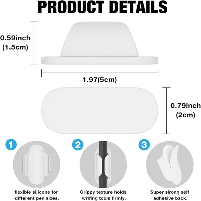 Adhesive Pencil Holders for Desk Silicone Pen Holder Organizer for Desk Accessories,Teacher Supplies for Classroom, Office, School Accessories,Notebook, WallS or Clipboards（10PCS,White）