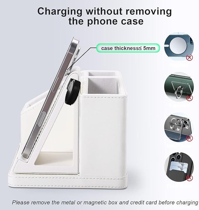 Leather Pen Organizer, Multi-Functional Pencil Holder for Desk, Desk Organizers and Accessories for Office Art Supplies,desk organizer with phone stand/charger,Birthday Gifts for Women/Men