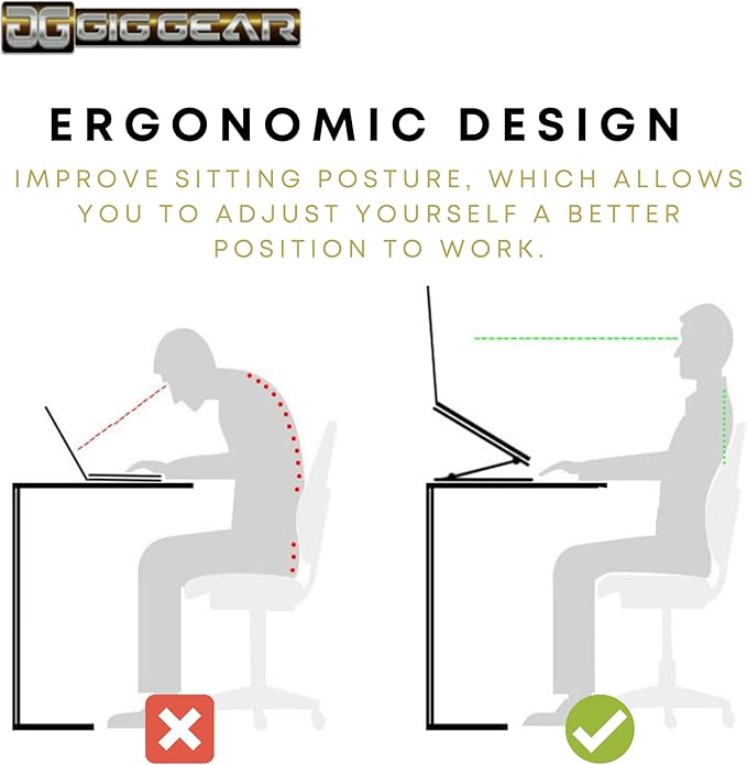 Gig Gear iLEVL Ergonomic Laptop Stand for Desk - Height Adjustable Laptop Riser Fits All Phone, Tablets, and Devices 10 to 17 Inches - Universal Multi-Angle Aluminum Foldable Laptop Stand (Silver)