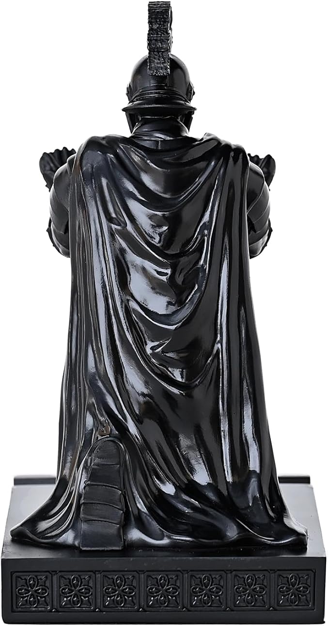 Roman Praetorian Prefect Warrior Knight Pen Holder Desk Ornament Resin Praetorian Guard Mobile Phone Stand Desk Accessories and Organizer for Office with a Letter Opener (Black)