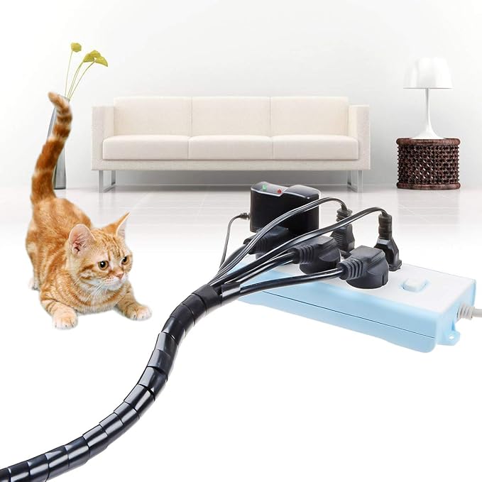 50Ft XHF 1/4" Spiral Cable Wrap 6mm(Wrapping Range:4mm-50mm) Spiral Wire Wrap Cord for Computer Electrical Wire Organizer Sleeve Hose RoHS Black