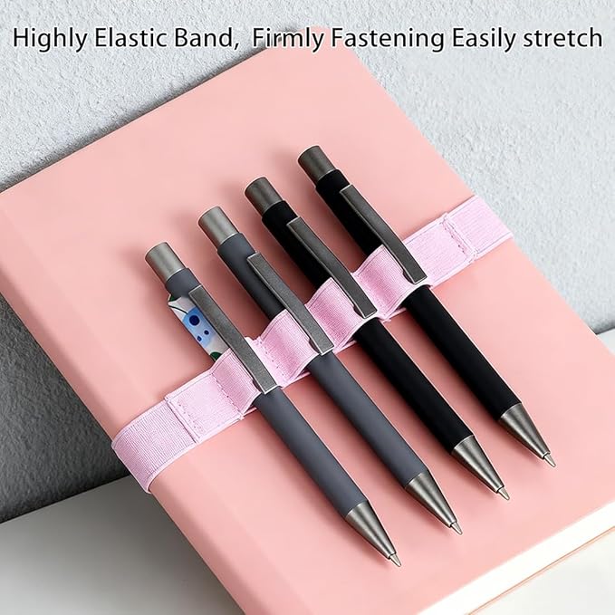 4-Pack Pen Loop Holder, Elastic Pen Loops for Notebook, Journaling, Office, Stretchable Pencil Organizer, Anti-Loss Desk Accessories (Pink)