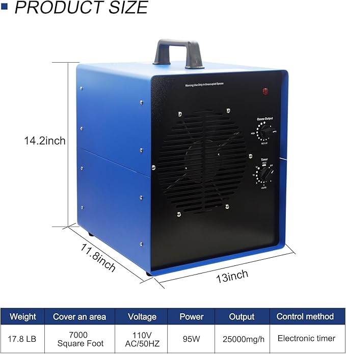 0zone Generator, 7000 Sq/Ft 0zone Machine Ionizer for Industrial, Commercial, Home, Car, Basement