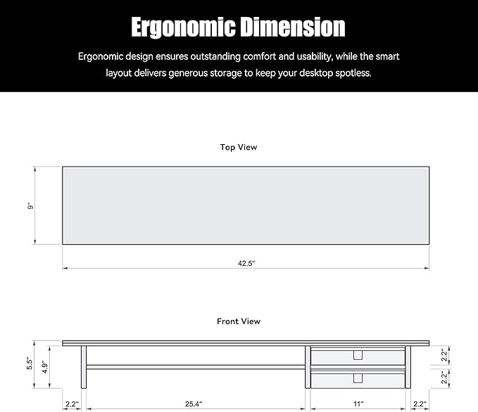 Dual‑Tier Monitor Stand Riser with Drawers, Desktop Organizer Shelf Storage for Computer Screen 2 Monitors, Supports for PC Computer Monitor, Printer, Heavy TV Riser Beige and White