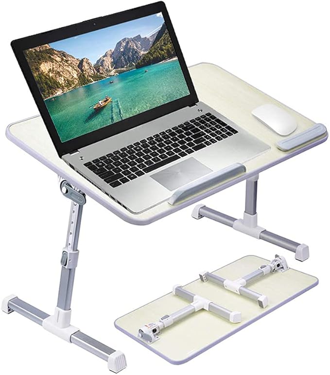 Amazon Basics Adjustable Tray Table Lap Desk Fits up to 17-Inch Laptop, Large, 13"x24", Cream