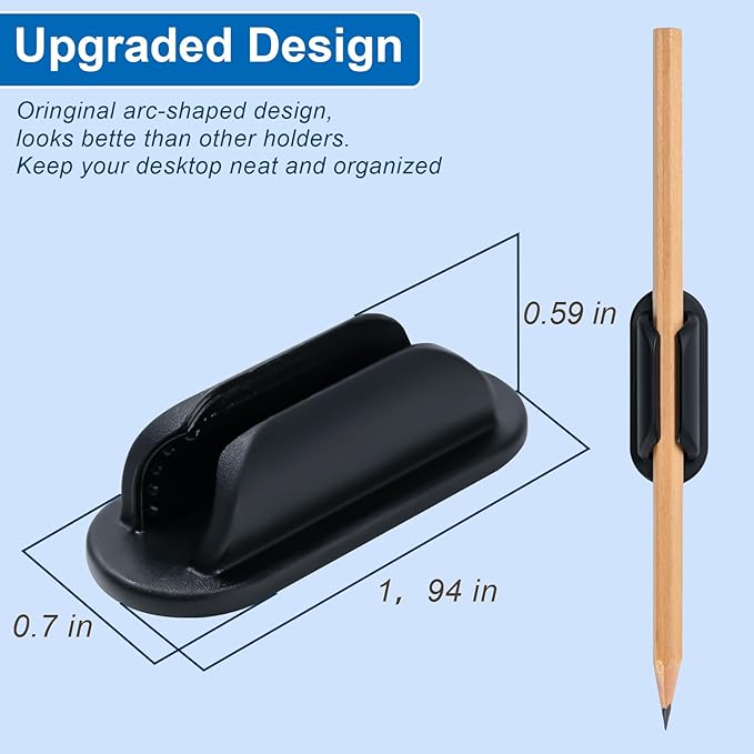 10 Pack Adhesive Pencil Holders for Desk,Silicone Flexible Pen Holder for Wall, Office, School,Home,Classroom Must Haves,Teacher Essentials Accessories,Desk Organizer,Art Supply,Small Gift (10, Black)