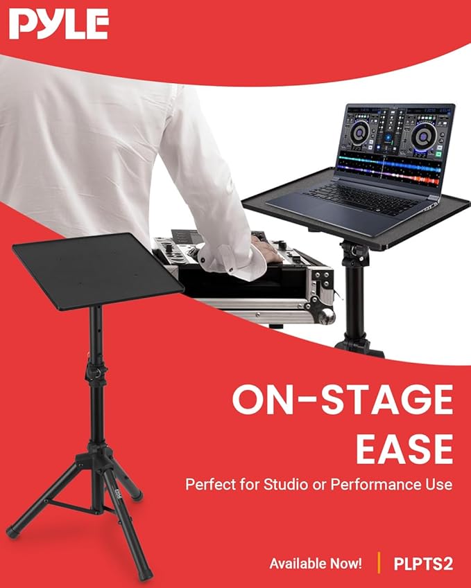 PYLE-PRO Universal Laptop Projector Tripod Stand - Computer, Book, DJ Equipment Holder Mount Height Adjustable Up to 39.37” w/ 14” x 11” Plate Size -for Office, Home, Stage, Studio, DJ Racks Holder