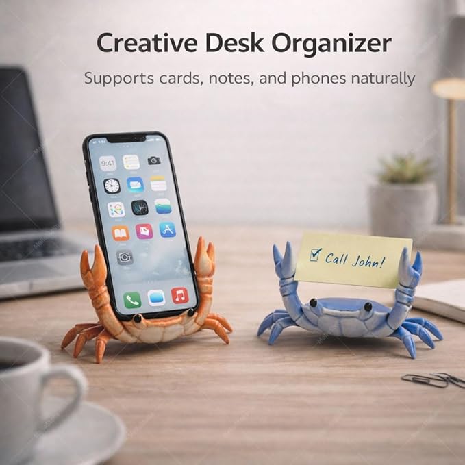 Desk Crab Pen Holder, Funny Weightlifting Crab Pencil Holder, Realistic Crab Shaped Spoon Holders & Pen Stand, Cute Desk Decor, Creative Penholders Office Desk Accessories Organizer (Orange)