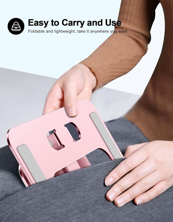 Foldable Laptop Stand, Height Adjustable Ergonomic Computer Stand for Desk, Aluminum Portable Laptop Riser Notebook Holder Mount Compatible with MacBook Pro Air, HP, Dell 10-16" (Pink)