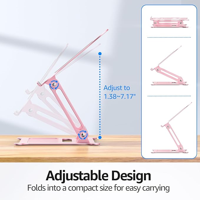 Urmust Laptop Stand for Desk Aluminum Computer Stand Riser Holder for Laptop Compatible with MacBook Air Pro, Dell, HP, Lenovo Samsung, Alienware All Laptops 11-15.6"(Pink)