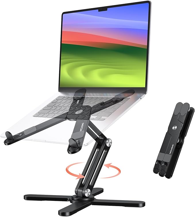 OMOTON 360° Rotating Laptop Stand Riser for Desk, Ergonomic Foldable Computer Stand Adjustable Height Angles for Collaborative Work, Easy Storage Fit Macbooks,All Laptops up to 16 inches, Black