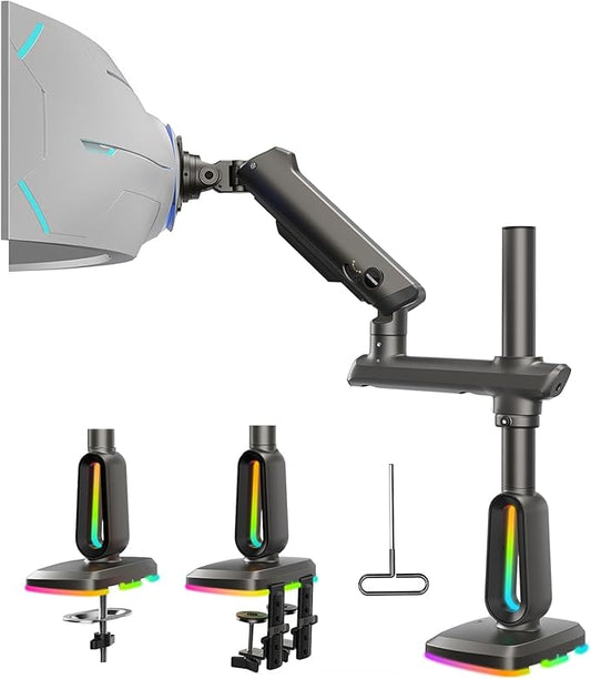 HUANUO RGB Heavy Duty Monitor Arm for Ultrawide Screens up to 34", Holds 33 lbs, Tall Ultrawide Monitor Stand with 29.1" Max Height, Fully Adjustable Single Computer Desk Mount, Max VESA 100x100mm