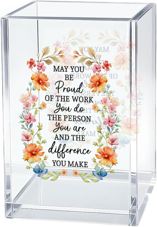 Be Proud Of The Work Acrylic Cosmetic Organizer Pen Holder, Funny Acrylic Desk Holder Cup for Pen Pencil, Inspirational Office Gifts for Coworker, Thank You Gifts for Women Leader boss Staff