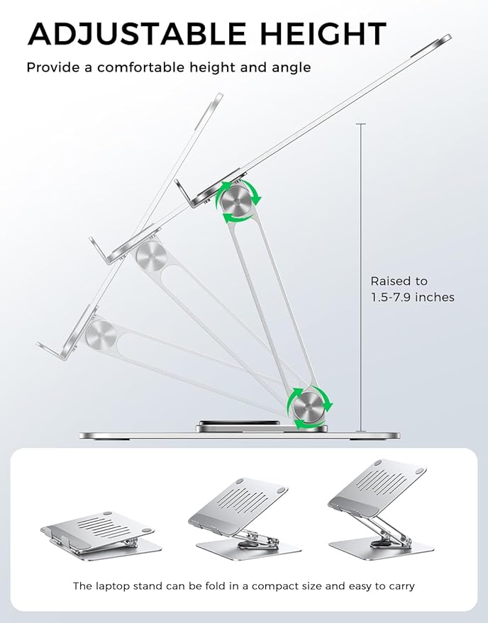 MAGIC JOHN Adjustable Laptop Stand for Desk, 360° Rotating Foldable Protable Laptop Riser Holder, Ergonomic Design Computer Notebook Stand Holder for MacBook Pro Air/Dell/HP 10-17.3"