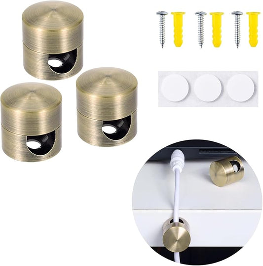 3 Sets Charger Cord Holder,Antique Copper Color Metal Adhesive Cable Management Clips,Adjustable Cable Anchor Holders,Wire Organizer for Desk, Wall, Home, Office